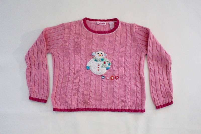 Schneemann X Groß/6X Kinder Vintage Hässlicher Weihnachtspullover Pink # 292 von UglySweaterStoreUS