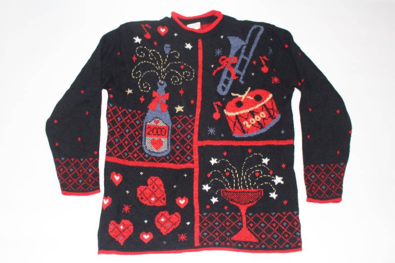 Silvester Medium Vintage Ugly Pullover Schwarz #342 von UglySweaterStoreUS