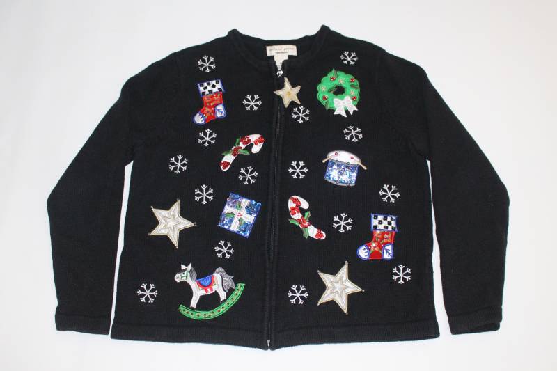 Spielzeug Großer Vintage Hässlicher Weihnachtspullover Schwarz #1 von UglySweaterStoreUS