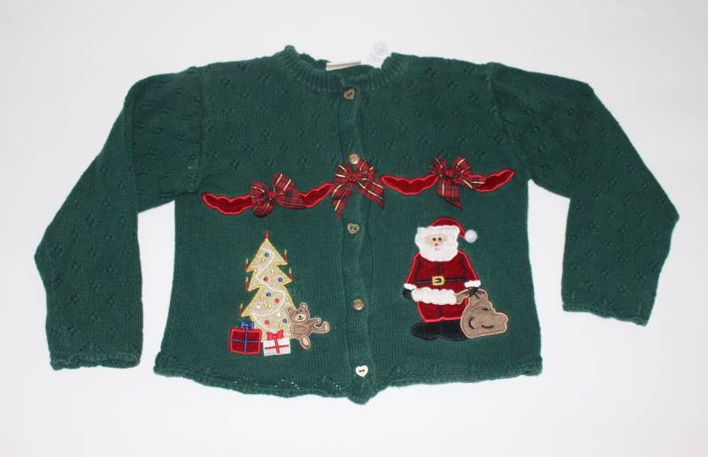 Weihnachtsmann/Baum 5 Größen Kinder Vintage Hässlicher Weihnachtspullover Grün # 334 von UglySweaterStoreUS