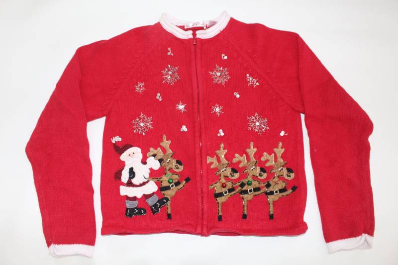 Weihnachtsmann/Rentier 16 Größe Kinder Vintage Ugly Christmas Sweater Rot #319 von UglySweaterStoreUS