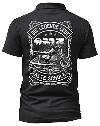 Alte Schule MZ Herren Poloshirt | DDR Shirt - Logo - Kurzarm - Nostalgie - Ossi - Motorrad - Moped - IFA Shirt | ETZ Schwarz (M) von Uglyshirt