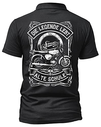 Alte Schule Simson Herren Poloshirt | DDR Shirt - Logo - Kurzarm - Nostalgie - Ossi - Motorrad - Moped - IFA Shirt | S51 Schwarz (M) von Uglyshirt