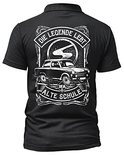 Alte Schule Trabant Herren Poloshirt | DDR Shirt - Logo - Kurzarm - Nostalgie - Ossi - 600 601 Kübel - Trabi Shirt | 601 Schwarz (L) von Uglyshirt