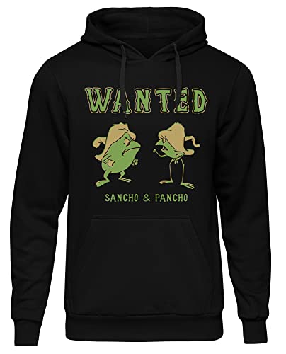 Sancho und Pancho Herren Kapuzenpullover | Frog Frösche Pullover Oldschool Kult Cartoon Hoodie | Schwarz (XL) von Uglyshirt