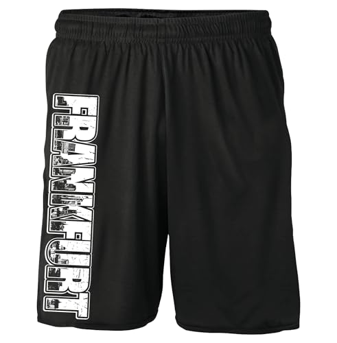UGLYSHIRT Vintage Skyline Frankfurt Shorts | Sweatshorts Fanartikel City Stadt Fussball Kurze Hose Retro Vintage | Schwarz (XL) von UGLYSHIRT