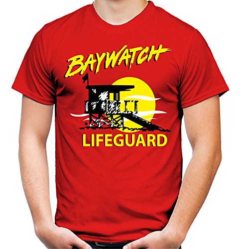 Baywatch Männer und Herren T-Shirt | David Hasselhoff Malibu Lifeguard Fun (L, Rot) von Uglyshirt87