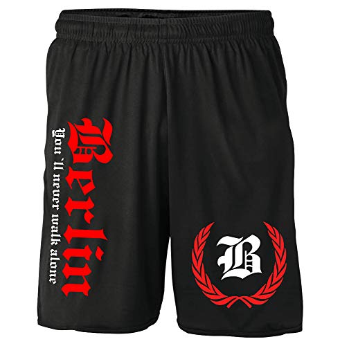 Berlin Kranz Shorts | Fussball Sport Ultras Kurze Hose Sporthose (L, Berlin Kranz M2 Druck: Rot) von Uglyshirt87