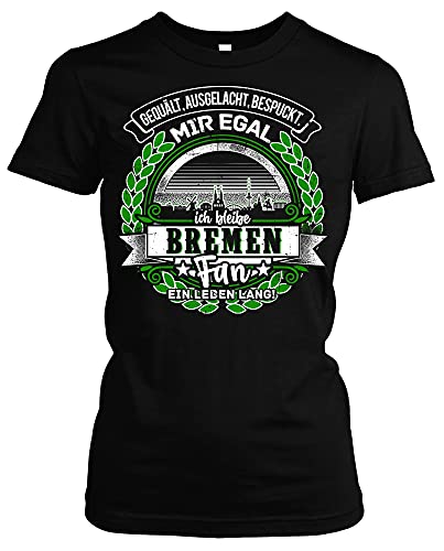 EIN Leben lang Bremen Damen Girlie T-Shirt | Stadt - Bremen Skyline - Fussball - Sport - Bremen Shirt - Ultras | Schwarz (L) von Uglyshirt87