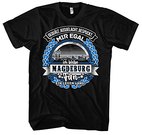 EIN Leben lang Magdeburg Herren T-Shirt | Stadt - Magdeburg Skyline - Fussball - Sport - Magdeburg Shirt - Ultras | Schwarz (4XL) von Uglyshirt87