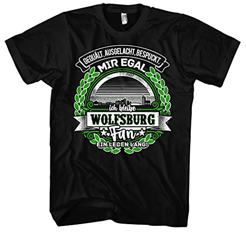 EIN Leben lang Wolfsburg Herren T-Shirt | Stadt - Wolfsburg Skyline - Fussball - Sport - Wolfsburg Shirt - Ultras | Schwarz (M) von Uglyshirt87