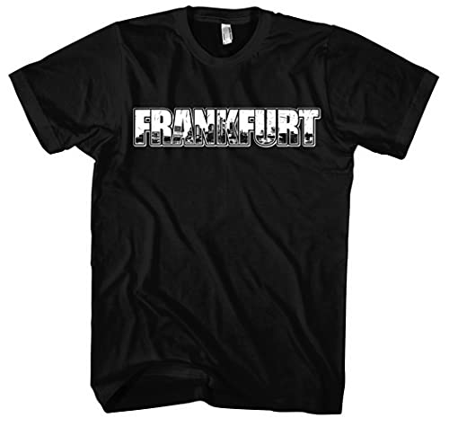 Frankfurt Vintage Skyline Herren T-Shirt | Stadt - City - Fussball - Sport - Frankfurt Shirt - Ultras | Schwarz (M) Druk: Weiß von Uglyshirt87