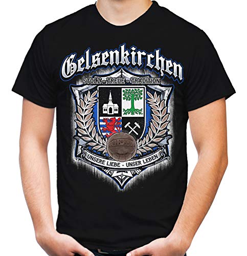 Für Immer Gelsenkirchen Männer und Herren T-Shirt | Sport Fussball Schalke 04 Knappen S04 Stadt Fan (3XL, Schwarz Druck: Bunt) von Uglyshirt87