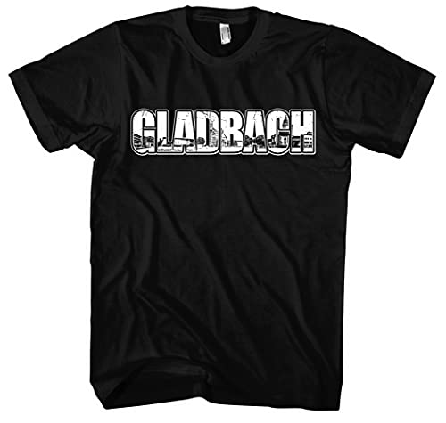 Gladbach Vintage Skyline Herren T-Shirt | Stadt - City - Fussball - Sport - Gladbach Shirt - Ultras | Schwarz (XL) Druk: Weiß von Uglyshirt87