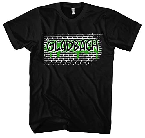 Graffiti Gladbach Herren T-Shirt | Stadt - Gladbach Skyline - Fussball - City - Gladbach Shirt - Ultras | Schwarz (4XL) von Uglyshirt87