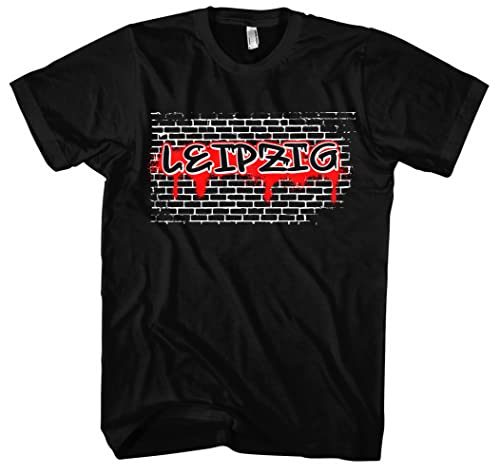 Graffiti Leipzig Herren T-Shirt | Stadt - Leipzig Skyline - Fussball - City - Leipzig Shirt - Ultras | Schwarz (4XL) von Uglyshirt87