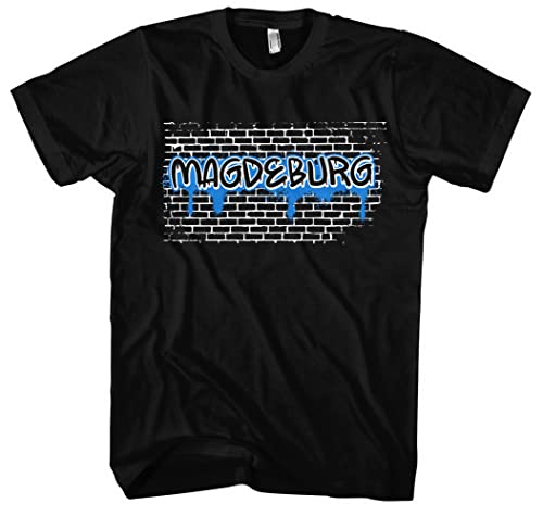 Graffiti Magdeburg Herren T-Shirt | Stadt - Magdeburg Skyline - Fussball - City - Magdeburg Shirt - Ultras | Schwarz (XL) von Uglyshirt87