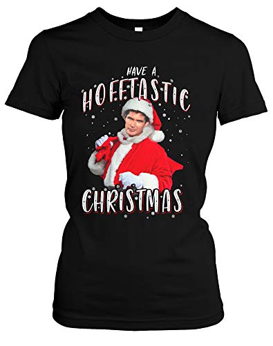 Hofftastic Christmas Damen Girlie T-Shirt | Weihnachten Weihnachtsmann X-Mas Kostüm David Hasselhoff Santa (XL) von Uglyshirt87