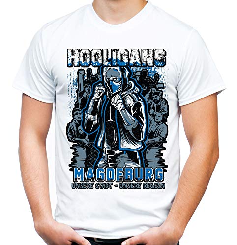 Hooligans Magdeburg Männer und Herren T-Shirt | Fussball Ultras Osten Fan (S, Weiß) von Uglyshirt87