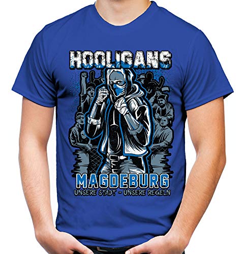 Hooligans Magdeburg Männer und Herren T-Shirt | Fussball Ultras Osten Fan (XL, Blau) von Uglyshirt87