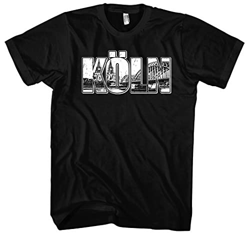 Köln Vintage Skyline Herren T-Shirt | Stadt - City - Fussball - Sport - Köln Shirt - Ultras | Schwarz (3XL) Druk: Weiß von Uglyshirt87