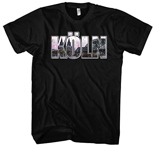 Köln Vintage Skyline Herren T-Shirt | Stadt - City - Fussball - Sport - Köln Shirt - Ultras | Schwarz (XL) Druk: Bunt von Uglyshirt87