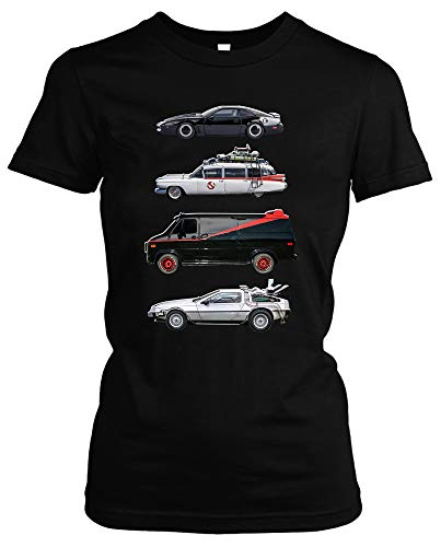 Kult Cars Damen Girlie T-Shirt | Knight Rider Shirt Damen - A-Team Van - zurück in die Zukunft t-Shirt Delorean - mad max Interceptor (Schwarz M2, L) von Uglyshirt87
