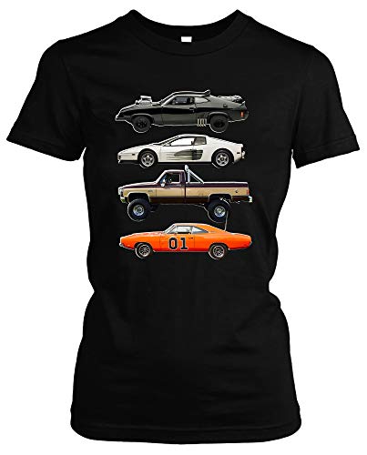 Kult Cars Damen Girlie T-Shirt | Knight Rider Shirt Damen - A-Team Van - zurück in die Zukunft t-Shirt Delorean - mad max Interceptor (Schwarz M3, M) von Uglyshirt87