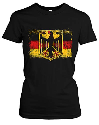 Old School Flag Deutschland Damen Girlie T-Shirt | Germany Flagge Fussball Retro Fahne WM EM (L) von Uglyshirt87