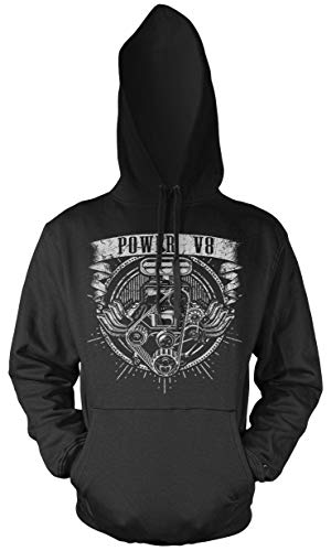 Power V8 Männer und Herren Kapuzenpullover | Mechaniker Big Block Motor Auto Hot Rod (XXL, Schwarz) von Uglyshirt87