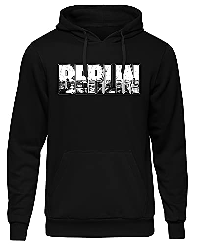 Uglyshirt87 Berlin Vintage Skyline Herren Kapuzenpullover | Stadt - City - Fussball - Sport - Berlin Pullover - Ultras - Hoodie | Schwarz (M) Druck: Weiß von Uglyshirt87