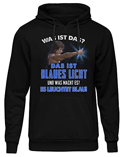 Uglyshirt87 Blaues Licht Kapuzenpullover | Rambo Pullover - Retro 80er - Hoodie | M2 (XXL) Schwarz von Uglyshirt87