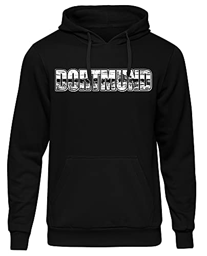 Uglyshirt87 Dortmund Vintage Skyline Herren Kapuzenpullover | Stadt - City - Fussball - Sport - Dortmund Pullover - Ultras - Hoodie | Schwarz (3XL) Druck: Weiß von Uglyshirt87