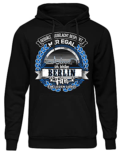 Uglyshirt87 EIN Leben lang Berlin Herren Kapuzenpullover | Stadt - Berlin Skyline - Fussball - Sport - Berlin Pullover - Ultras - Hoodie | Schwarz (L) von Uglyshirt87