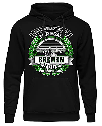 Uglyshirt87 EIN Leben lang Bremen Herren Kapuzenpullover | Stadt - Bremen Skyline - Fussball - Sport - Bremen Pullover - Ultras - Hoodie | Schwarz (3XL) von Uglyshirt87