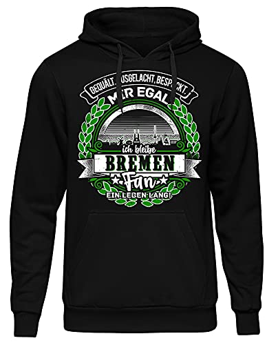 Uglyshirt87 EIN Leben lang Bremen Herren Kapuzenpullover | Stadt - Bremen Skyline - Fussball - Sport - Bremen Pullover - Ultras - Hoodie | Schwarz (S) von Uglyshirt87