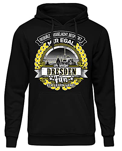 Uglyshirt87 EIN Leben lang Dresden Herren Kapuzenpullover | Stadt - Dresden Skyline - Fussball - Sport - Dresden Pullover - Ultras - Hoodie | Schwarz (3XL) von Uglyshirt87