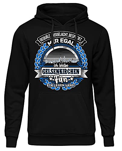 Uglyshirt87 EIN Leben lang Gelsenkirchen Herren Kapuzenpullover | Stadt - Gelsenkirchen Skyline - Fussball - Sport - Gelsenkirchen Pullover - Ultras - Hoodie | Schwarz (4XL) von Uglyshirt87