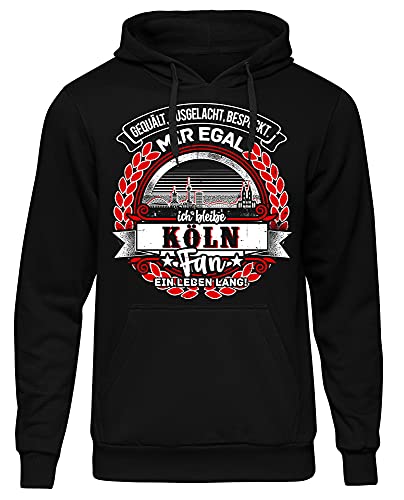 EIN Leben lang Köln Herren Kapuzenpullover | Stadt - Köln Skyline - Fussball - Sport - Köln Pullover - Ultras - Hoodie | Schwarz (M) von Uglyshirt87