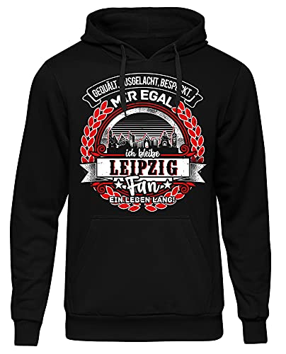 Uglyshirt87 EIN Leben lang Leipzig Herren Kapuzenpullover | Stadt - Leipzig Skyline - Fussball - Sport - Leipzig Pullover - Ultras - Hoodie | Schwarz (3XL) von Uglyshirt87