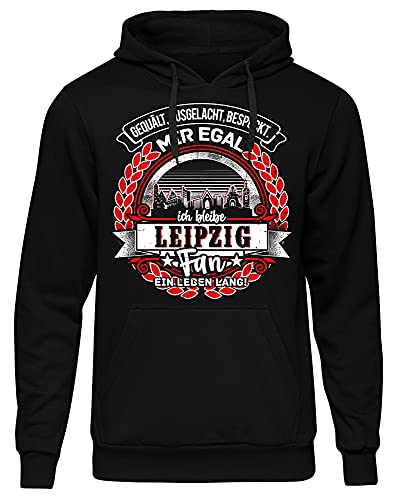 EIN Leben lang Leipzig Herren Kapuzenpullover | Stadt - Leipzig Skyline - Fussball - Sport - Leipzig Pullover - Ultras - Hoodie | Schwarz (XXL) von Uglyshirt87