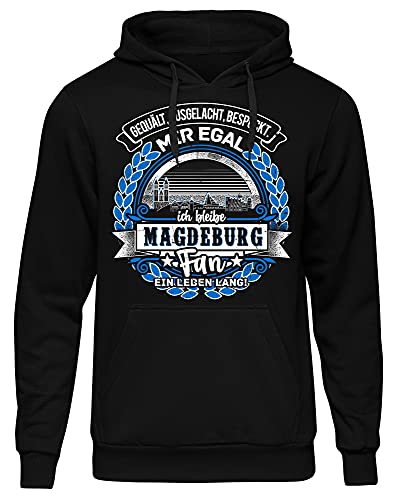 Uglyshirt87 EIN Leben lang Magdeburg Herren Kapuzenpullover | Stadt - Magdeburg Skyline - Fussball - Sport - Magdeburg Pullover - Ultras - Hoodie | Schwarz (3XL) von Uglyshirt87