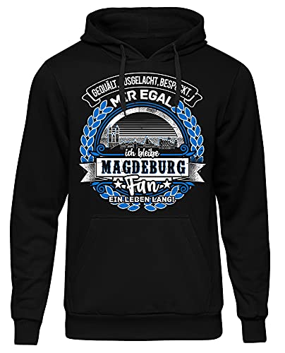 Uglyshirt87 EIN Leben lang Magdeburg Herren Kapuzenpullover | Stadt - Magdeburg Skyline - Fussball - Sport - Magdeburg Pullover - Ultras - Hoodie | Schwarz (XL) von Uglyshirt87