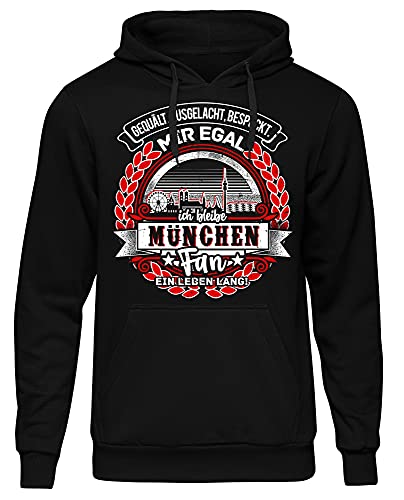 EIN Leben lang München Herren Kapuzenpullover | Stadt - München Skyline - Fussball - Sport - München Pullover - Ultras - Hoodie | Schwarz (L) von Uglyshirt87