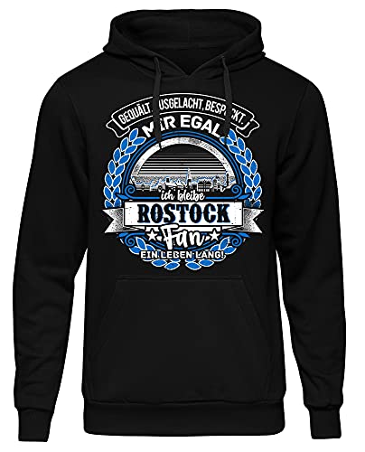 Uglyshirt87 EIN Leben lang Rostock Herren Kapuzenpullover | Stadt - Rostock Skyline - Fussball - Sport - Rostock Pullover - Ultras - Hoodie | Schwarz (3XL) von Uglyshirt87