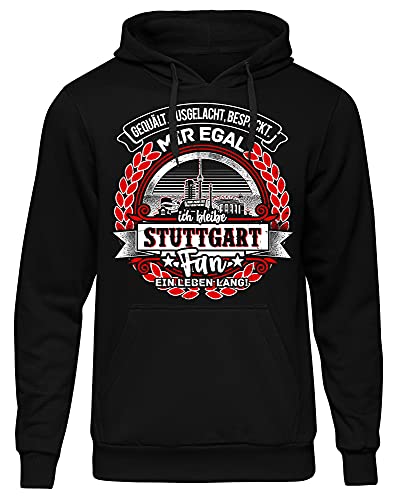 EIN Leben lang Stuttgart Herren Kapuzenpullover | Stadt - Stuttgart Skyline - Fussball - Sport - Stuttgart Pullover - Ultras - Hoodie | Schwarz (M) von Uglyshirt87