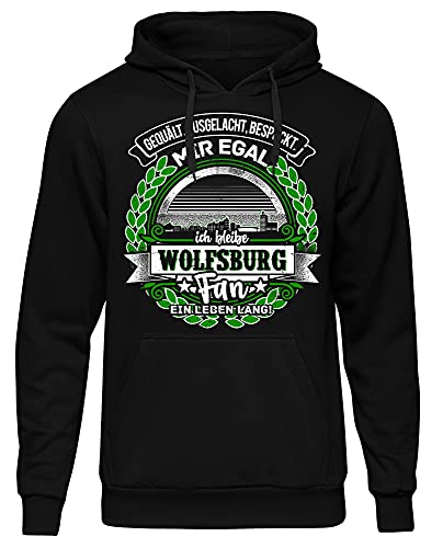 Uglyshirt87 EIN Leben lang Wolfsburg Herren Kapuzenpullover | Stadt - Wolfsburg Skyline - Fussball - Sport - Wolfsburg Pullover - Ultras - Hoodie | Schwarz (3XL) von Uglyshirt87