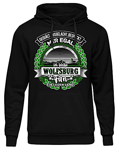 EIN Leben lang Wolfsburg Herren Kapuzenpullover | Stadt - Wolfsburg Skyline - Fussball - Sport - Wolfsburg Pullover - Ultras - Hoodie | Schwarz (M) von Uglyshirt87