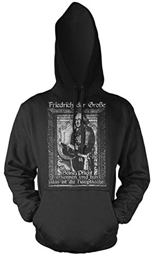 Uglyshirt87 Friedrich der Große Männer und Herren Kapuzenpullover | Preußen König Alte Fritz | M2 (XL, Schwarz) von Uglyshirt87