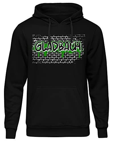 Uglyshirt87 Graffiti Gladbach Herren Kapuzenpullover | Stadt - Gladbach Skyline - Fussball - City - Gladbach Pullover - Ultras - Hoodie | Schwarz (M) von Uglyshirt87